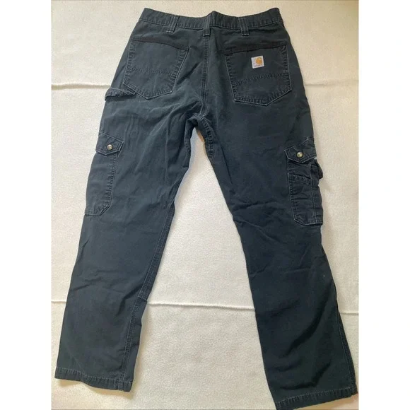 Carhartt Double Knee Cargo Pants Mens Size 34x32 Black Workwear Streetwear - Picture 6 of 8